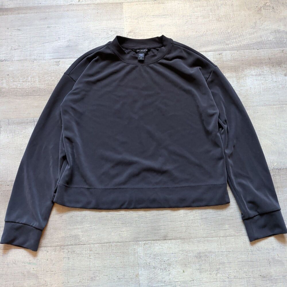 Athleta Black Sweatshirt Pullover Long Sleeve Crew Neck Tencel Modal Blend Sz S